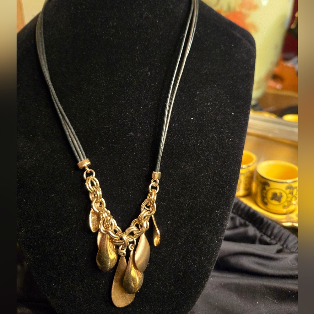 Lia Sophia Gold Tone Teardrop Statement Necklace | Designer Jewelry